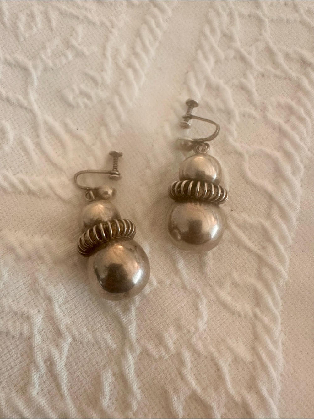 Vintage Mexico 925 Sterling Silver Sculptural Dangle Screw Back Earrings